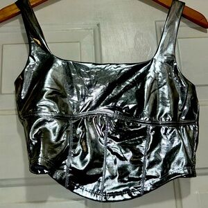 GAZE Metallic Silver Tank Crop Top Grunge Rave Goth DANCE